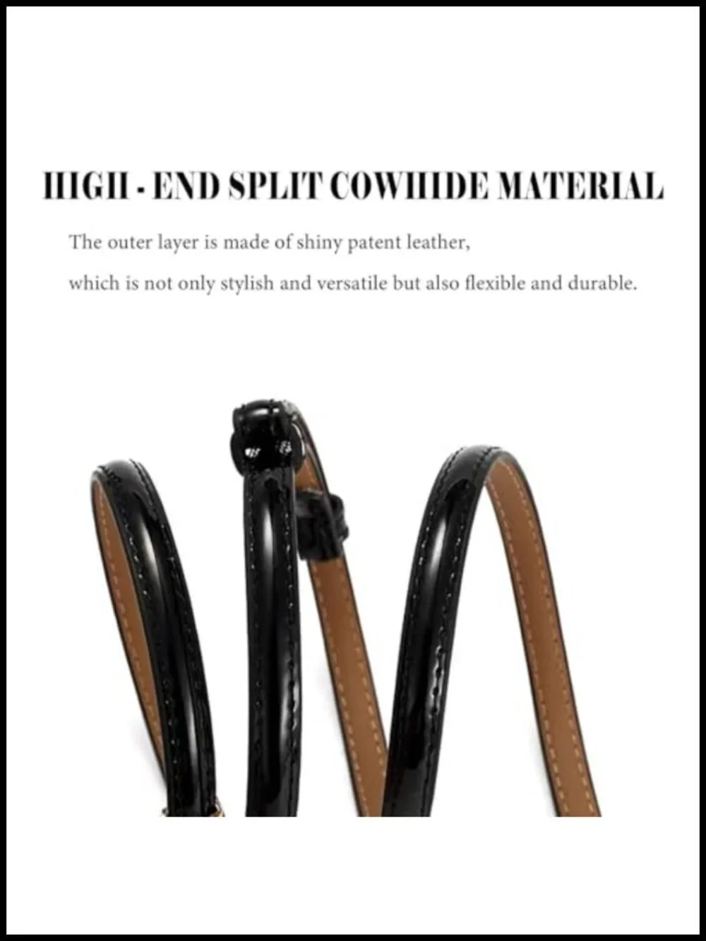 Patent Leather Skinny Belt with Gold Teardrop Buckle